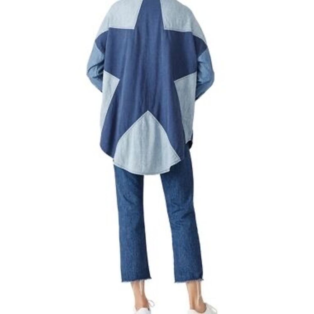 Free People | Bohemian Western Denim Colorblock Patchwork Style Star Button Up - Picture 2 of 13